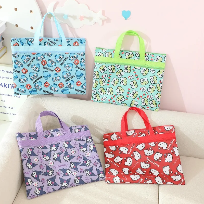 Cartoon Sanrio Hello Kitty Double Layer File Bag Data Bag Large Capacity Kuromi Hangyodon Student Textbook Organizer Storage Bag