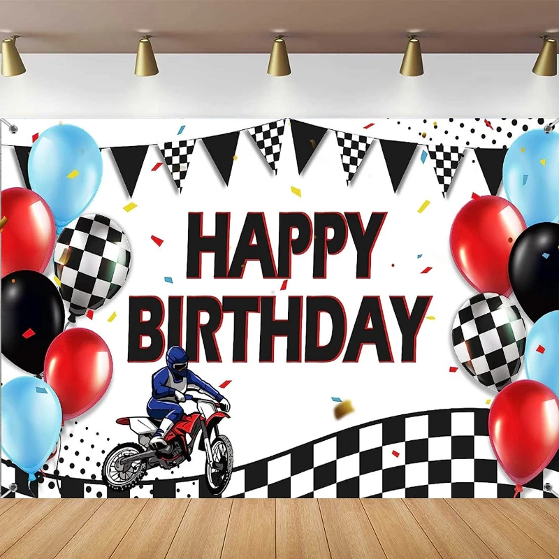 Photography Backdrop Motocross Dirt Bike Racing Banner  For Kids Boys Happy Birthday Party Interior Decor Background Poster