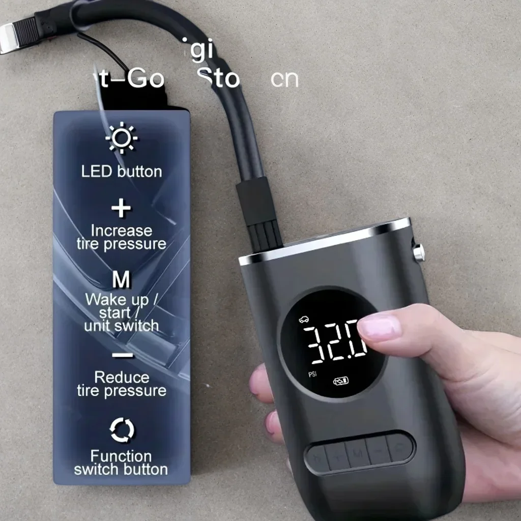 

Portable Mini Electric Car Air Pump - Wireless Digital Display Inflator for Motorcycle/Ball Tires (Handheld)