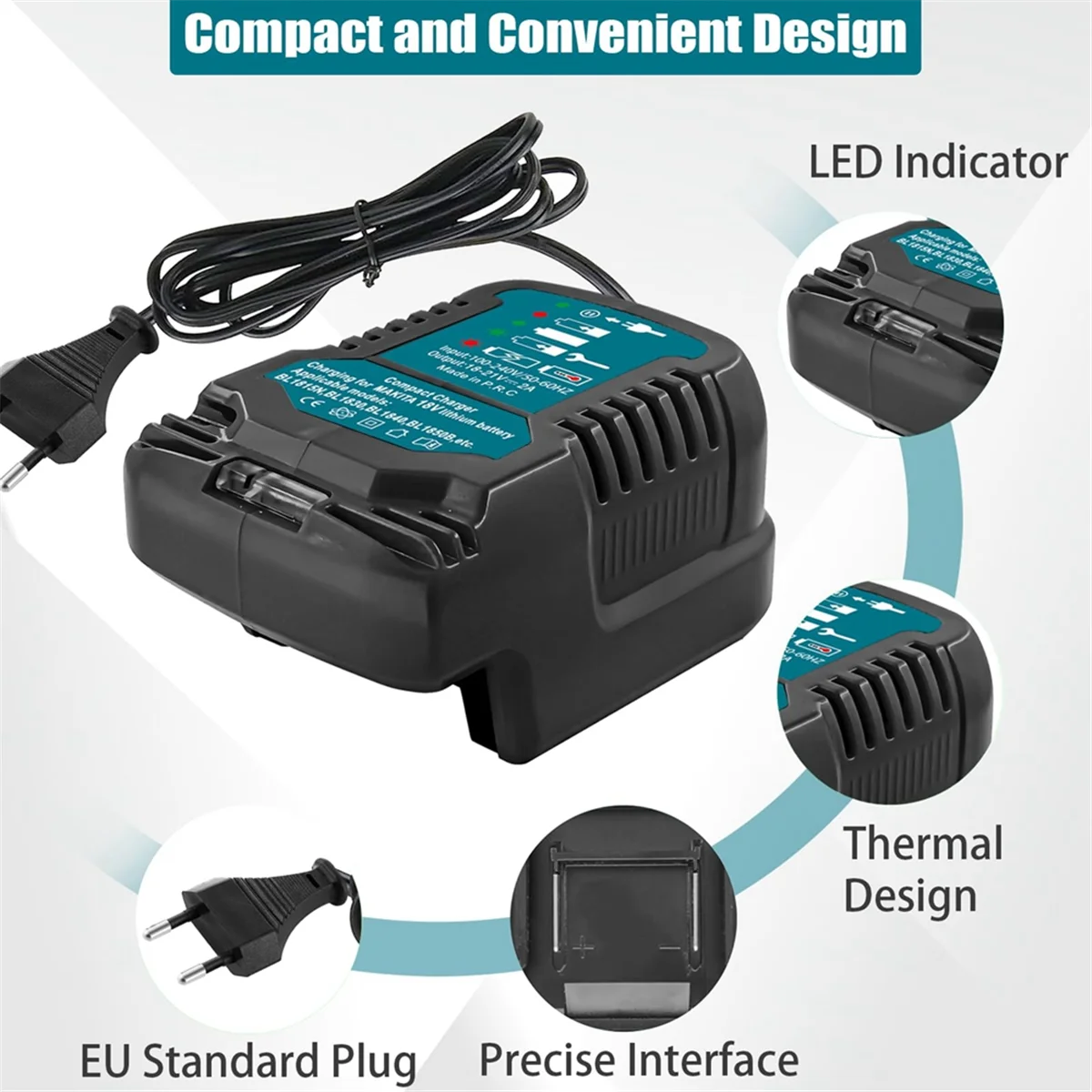 Imagem -05 - Substitua o Mini Carregador por Baterias de Lítio Makita Ficha ue Dc18rc Bl1860 Bl1450 Bl1830 18v