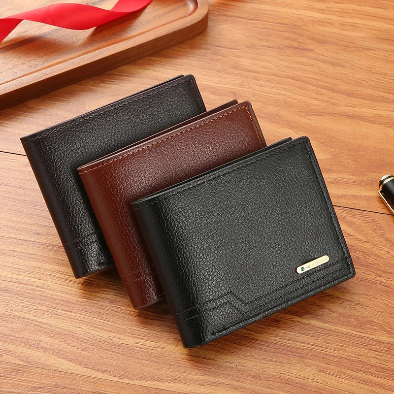 

Fashion Men Short Bifold PU Leather Masculina Billetera Credit ID Card Holder Wallet Billfold Purse Solid Color Business Wallets