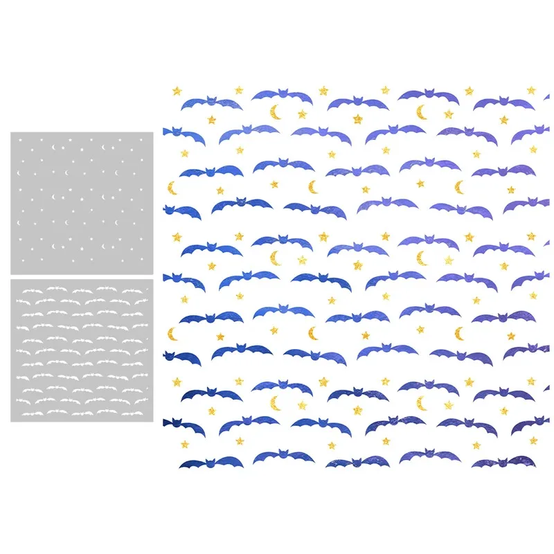 

2PCs Night Bat And Moon Stars Plastic Stencils Decor DIY Scrapbooking Supplies Stencil For Cards Albums Background