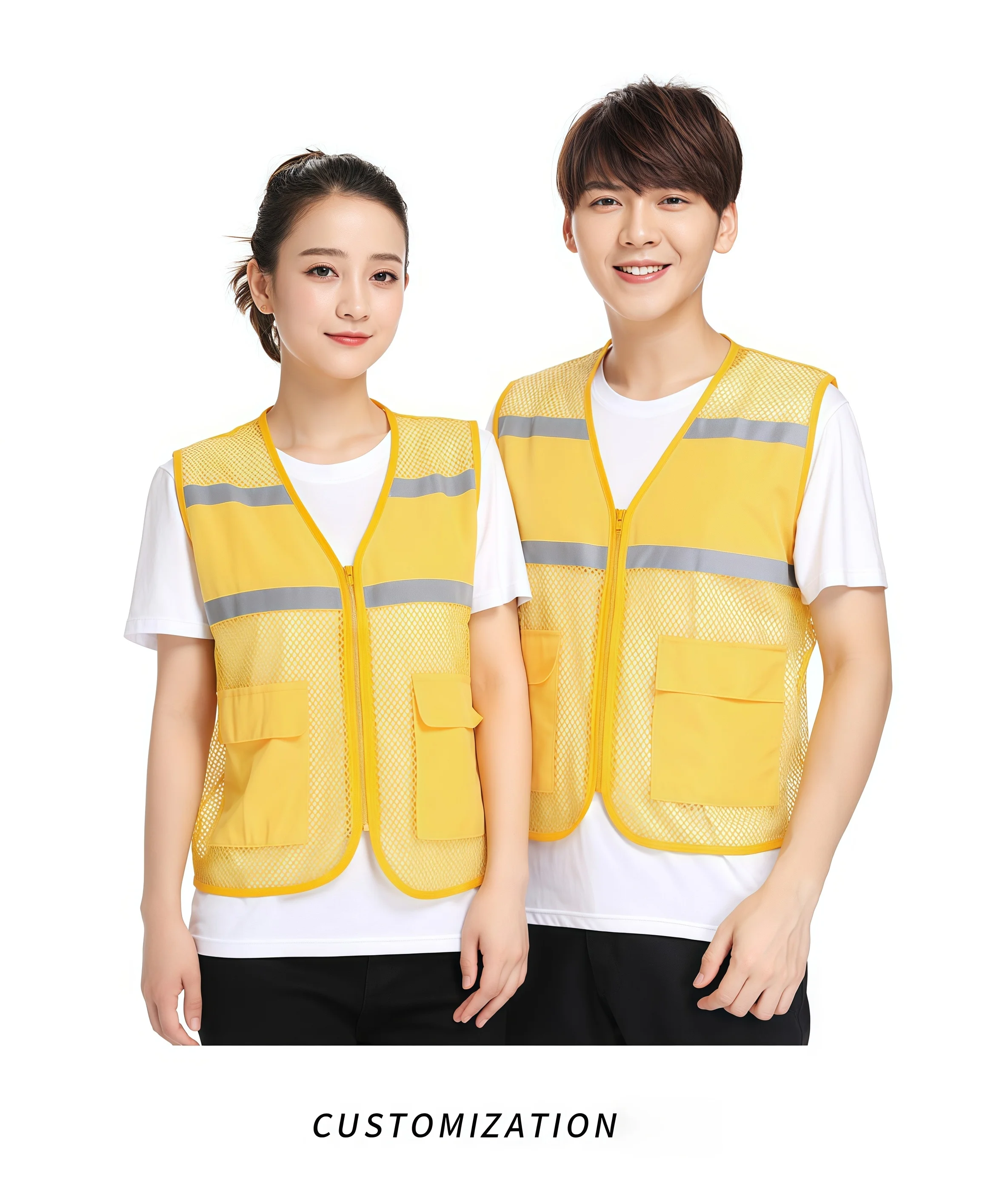 سترة شبكية قابلة للتنفس مخصصة بلون سادة مع طباعة الشعار، قميص شبكي للنشاط التطوعي، زي عمل الفريق #2