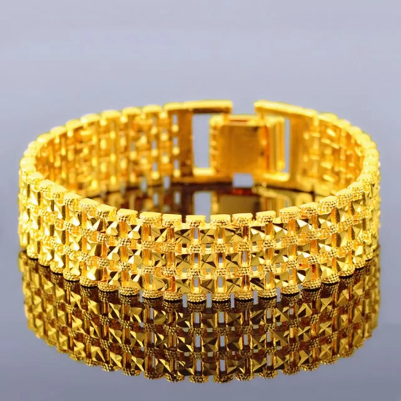 Luxury 24K 9999 Pure Gold real gold Three-row watch chain men's fashion generous bracelet