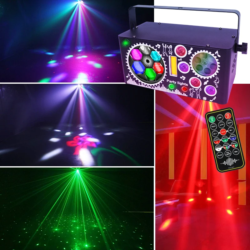 

RGB LED Stage Disco Light DMX DJ Stage Strobe Lights Remote Sound Control Magic Dance Gift Party Club Holiday Laser Show Lamp