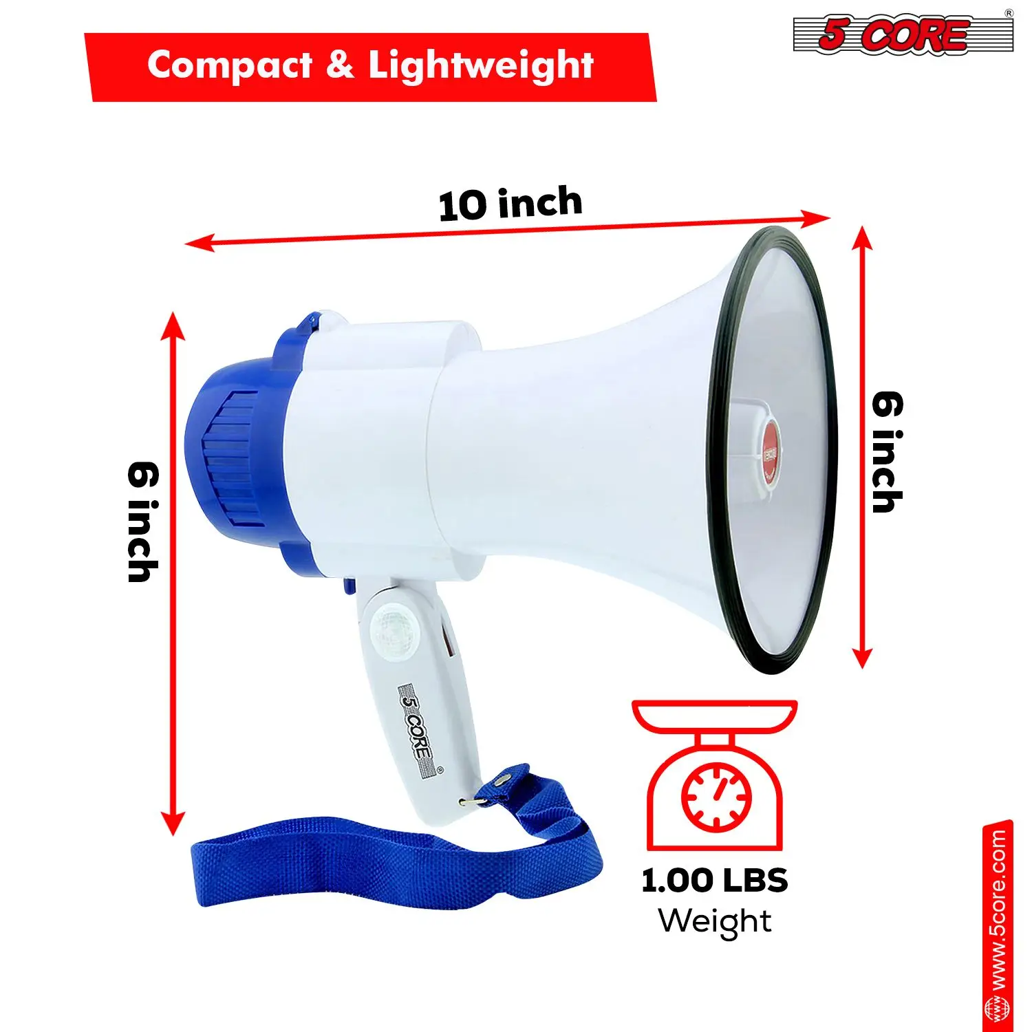 Megaphone Bull Horn 30W Loud Speaker 800 Yards Range Rechargeable Portable USB Bullhorn w Recording Volume Control Siren Noise