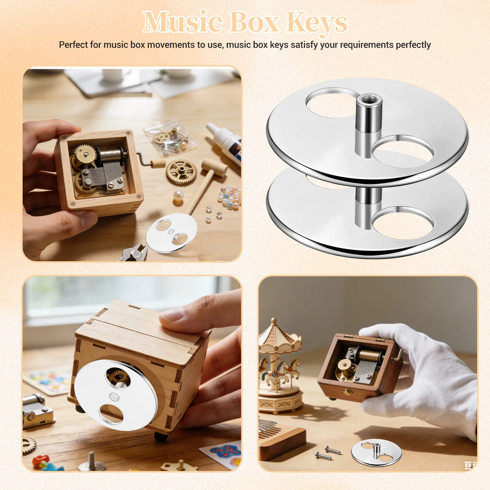 2Pcs Music Box Winder Key Replacement High Hardness Metal Smooth Surface Comfortable Grip Reliable Performance Music Box Parts