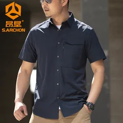 Outdoor Short Sleeve Tactical Shirt Mens Summer Thin Quick Drying Breathable Stretch Casual Tops Military Clothes Combat T Shirt