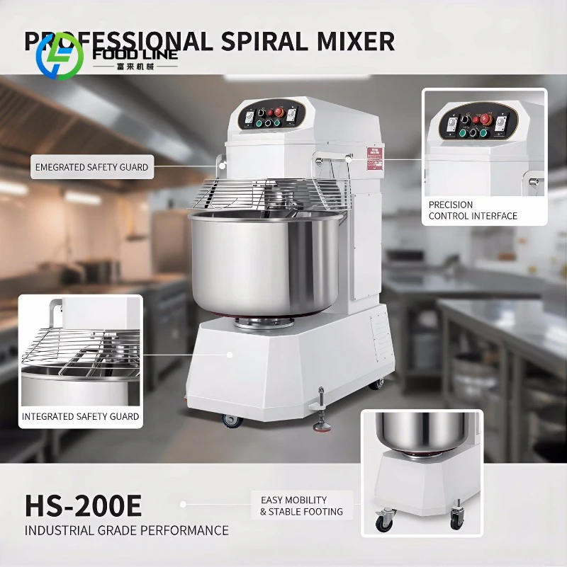 200 Liter Double Timer/Speed/Action Spiral Dough Mixer 75kg Removable Commercial Flour Kneading