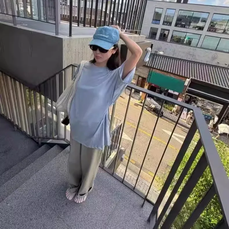 Coupe ample pur coton jambe droite pantalons décontractés pour les femmes automne hiver Sle polyvalent confortable coréen taille l