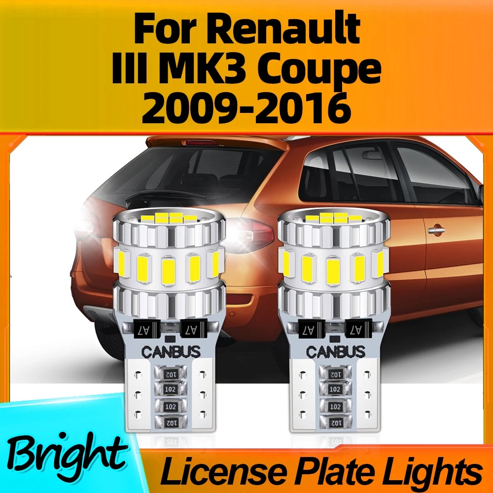 2Pcs Super Bright T10 LED License Plate Light W5W Car Lamps 6000K For Renault III MK3 Coupe 2009 2010 2011 2012 2013 2014-2016