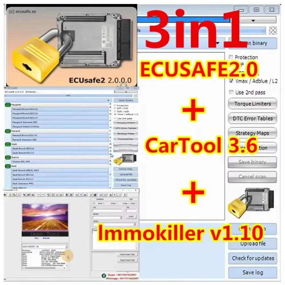 ECUSafe 2.0 + ImmoKiller v1.1 Software Immo Off Software v1.1 + alldata Software 3.6 ECU ECM 2.0 install Car Tool Chip Tool