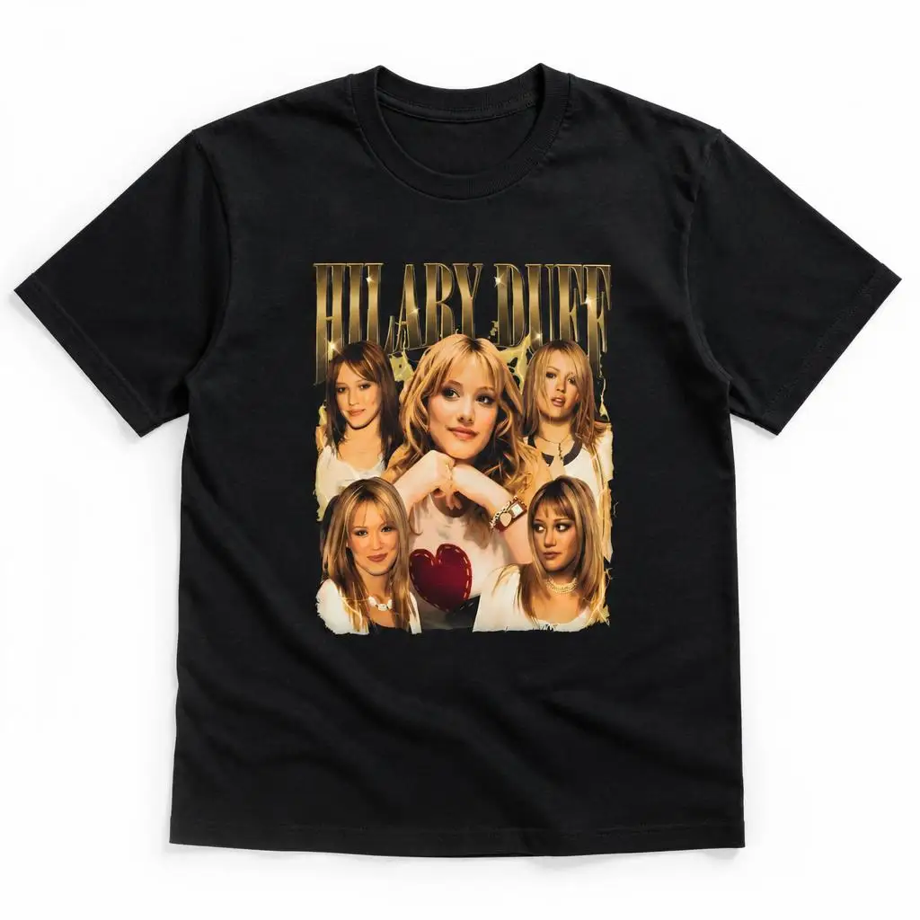 Hilary Duff Bootleg Vintage 90s Retro Men Retro T Shirt 100% Cotton Clothing Fun Short Sleeve Tee Gift T-Shirts