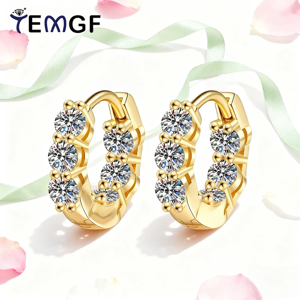 

TEMGF Full 3mm Moissanite Hoop Earrings for Women S925 Sterling Silver Ear Studs Fashion Party Fine Jewelry With GRA 1.2CT/Pair