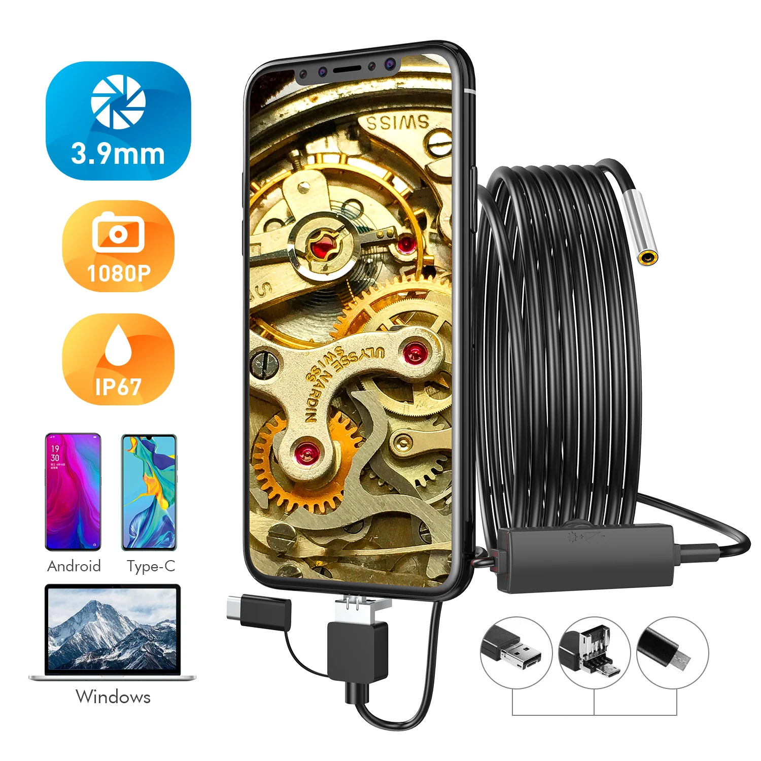 Imagem -05 - Câmera Endoscópio para Android e Computador 3in Usb Cmos Borescope Inspeção Microscópio Digital 3.9 mm 2mp 1080p