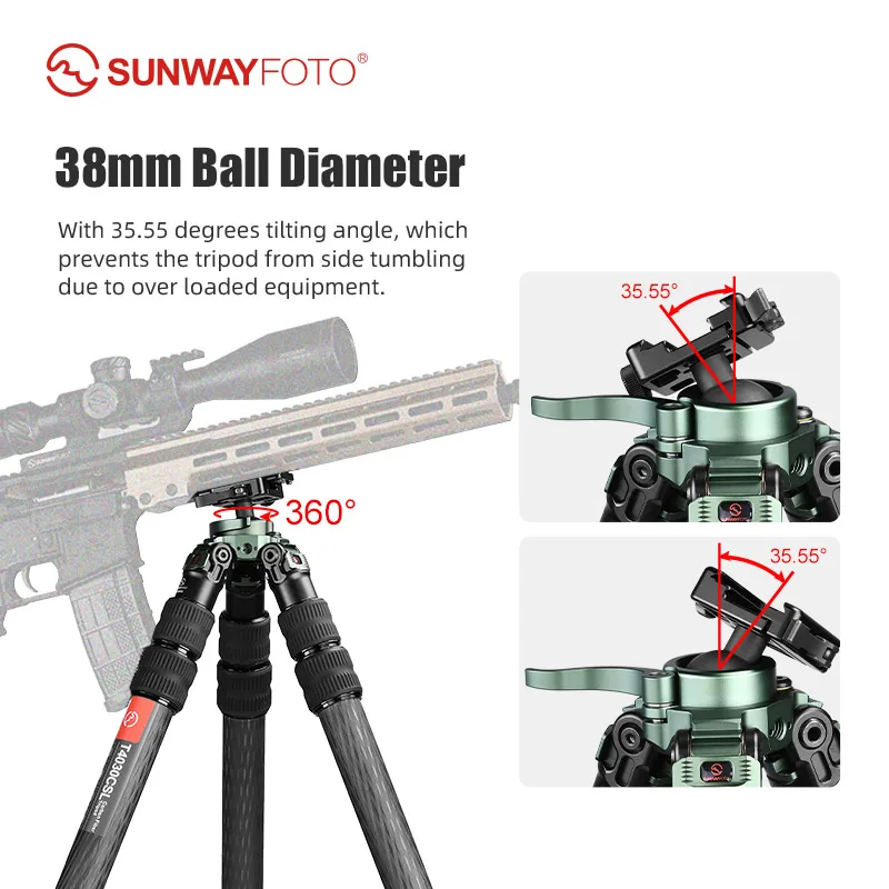 SUNWAYFOTO T4030CSI, 68” Tall Inverted Leg Series Carbon Fiber Tripod with 38mm Arca Ballhead, 40mm Tubes 3 Section