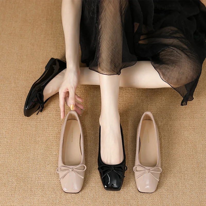 

Женские туфли на плоском каблуке с квадратным носком и узлом-бабочкой, весенне-осенние повседневные модные элегантные женские туфли без шнуровки Мэри Джейн на мелком каблуке