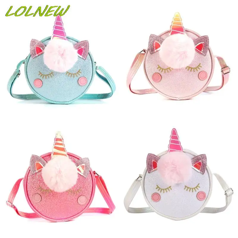 Cute Rainbow 3D  Unicorn Plush Shoulder Bag Girls Crossbody Purse Wallet Handbag Zipper Round Coin Purse Bag