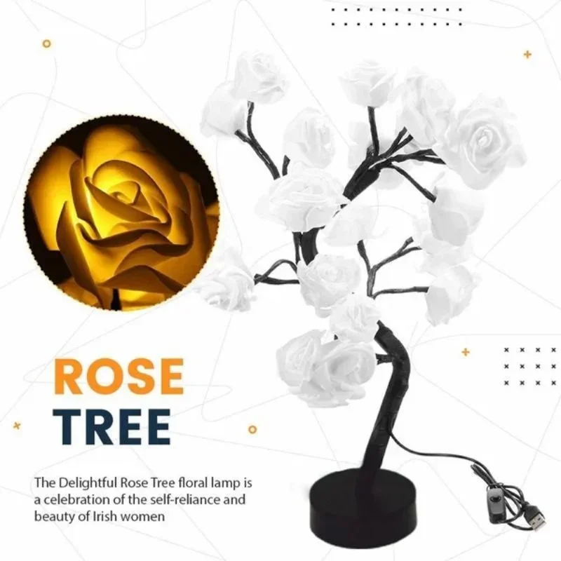 Forever Rose Tree Lamp Table Lamp USB Rechargeable Bedroom LED Simulation Rose Tree Lamp Decoration Night Lights