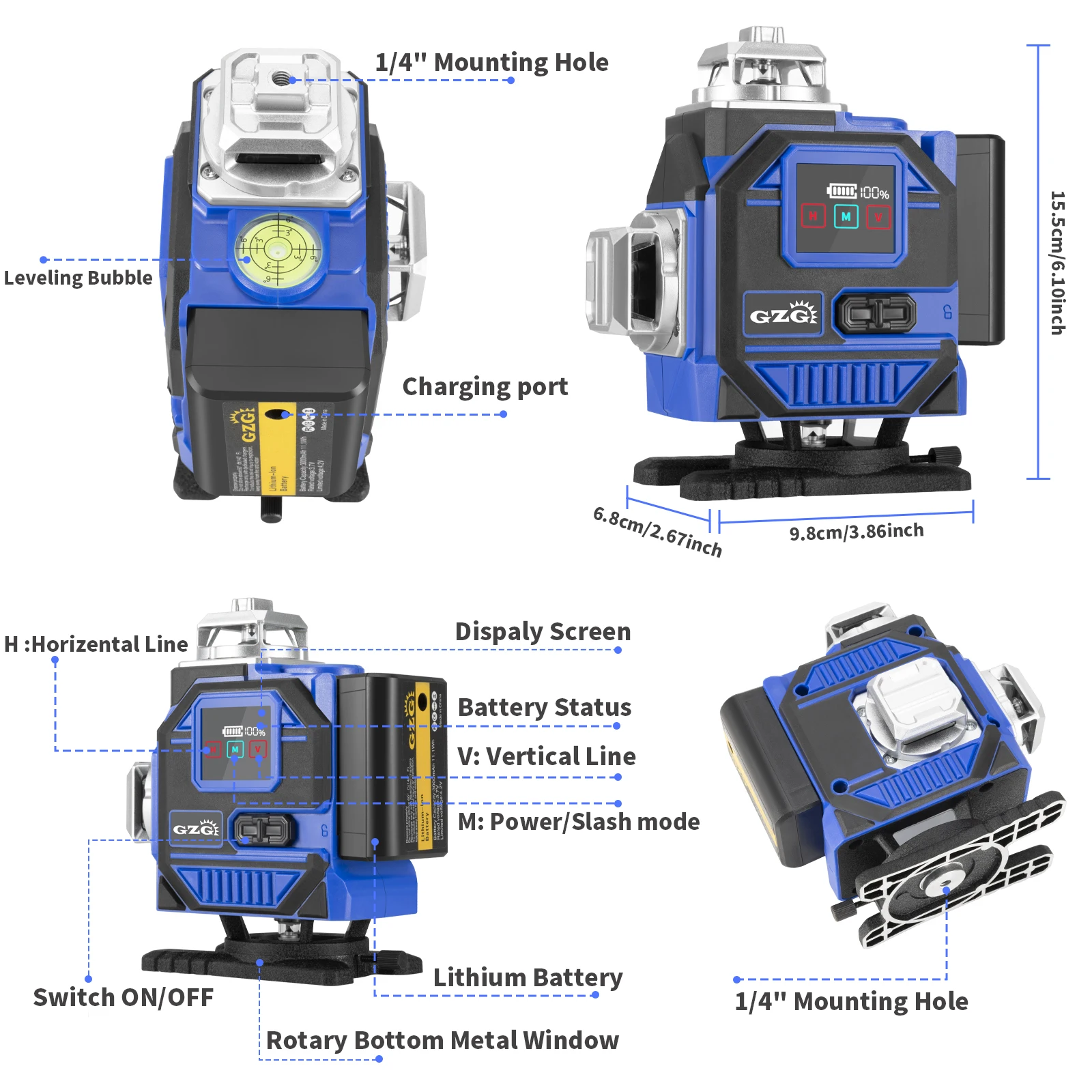 

GZG 4D 16-линейный лазерный уровень 3 ° - Литиевая аккумуляторная батарея USB, автоматический инструмент для выравнивания с вертикальной и горизонтальной строчкой