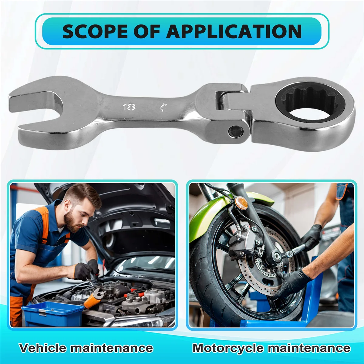 N18R Short Handle Ratchet Wrench with Movable ,Quick Dual-Purpose Open End Wrench,Hardware Tool, Labor-Saving Wrench 18mm