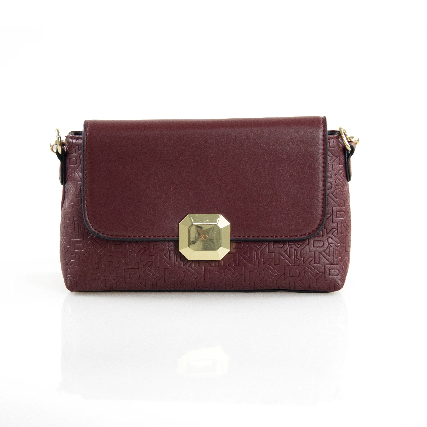 DKNY Premium Womens Embossed Flap Crossbody Bag Octagon Gold Lock Detachable Strap Daily Shoulder Purse