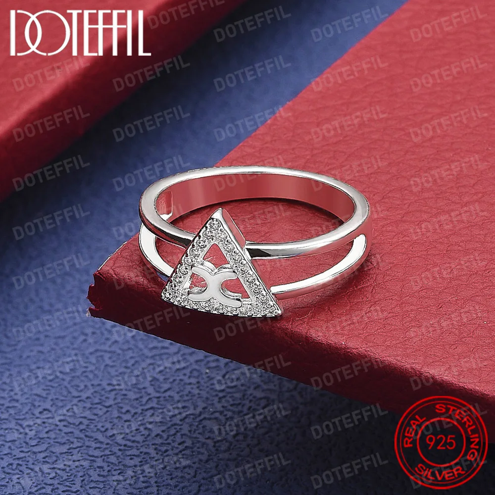 

925 Sterling Silver Triangle Ring AAA Crystal For Woman Man Fashion Wedding Engagement Party Gift Charm Jewelry