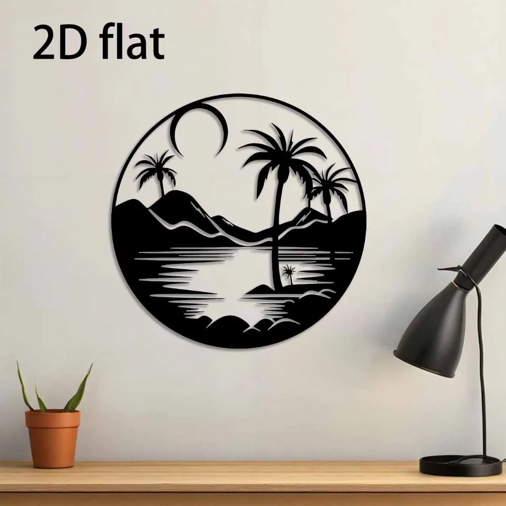 1 peça de Arte de Parede em Ferro Moderna Tropical Boêmia, Escultura de Painel Plano com Coqueiros, Decoração Costeira Rústica para Casa de Praia