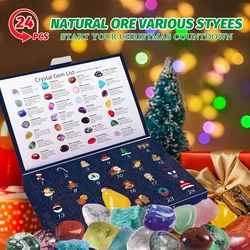 Christmas Advent Calendar Crystal Mineral Gift Box Rock Stone Collections Pebbles Polished Gravel Raw Crystal Chakra Stone