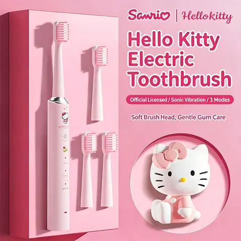 Hello Kitty Electric Cleaning Toothbrush Soft Bristle Brush Head Rechargeable Birthday Gift for Best Friends Children and Girls
