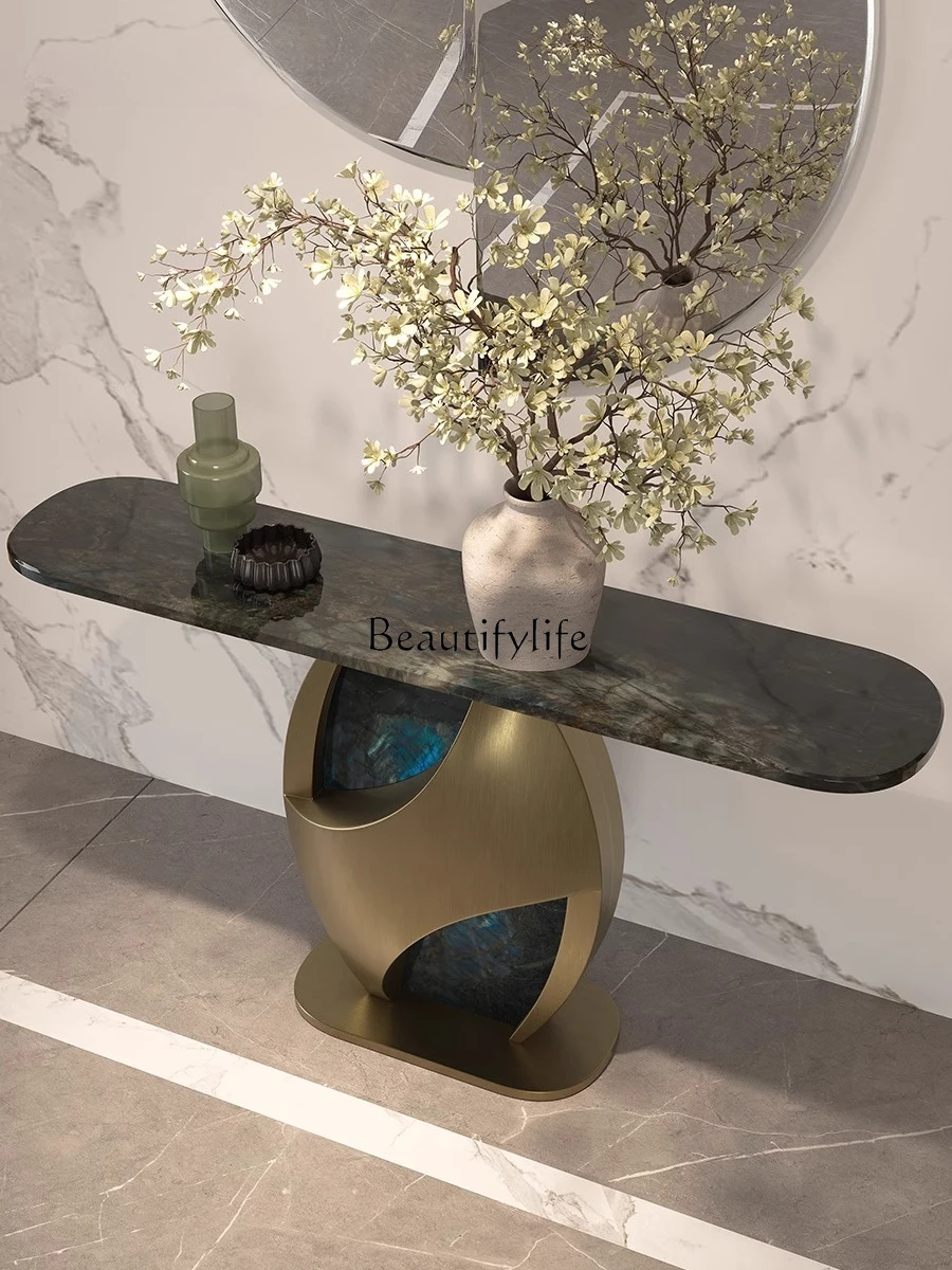 02 Italian light luxury villa high-end entrance platform blue jadeite natural marble creative end platform