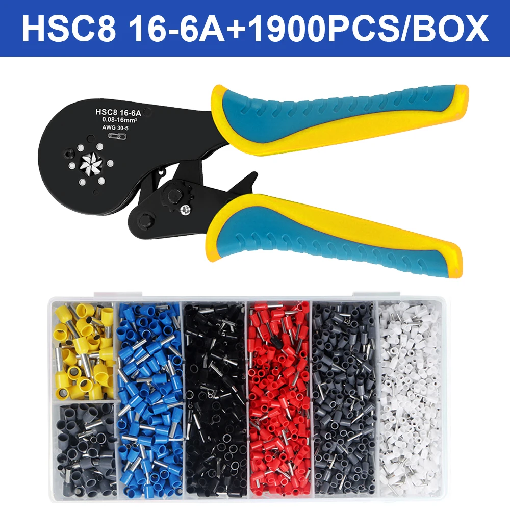 Ferrule krimpgereedschapsset, draadhuls crimper tangenset, zeshoekige crimpers (0,08-16 mm2/AWG28-5) voor draadhulzen connectoren - afbeelding 1