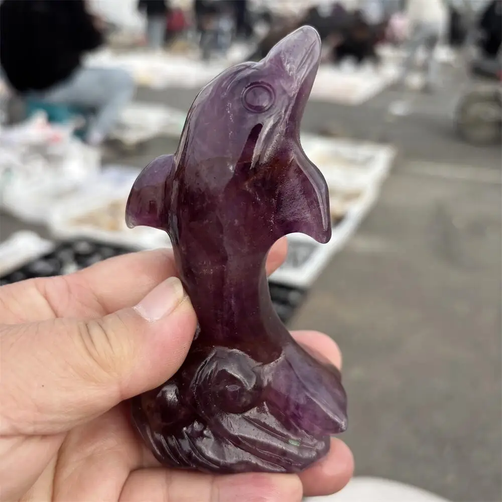 natural quartz dolphin fluorite carving Healing Animal Reiki Stone Ornament Home Decor Gift - Stress Relief Energy Crystal