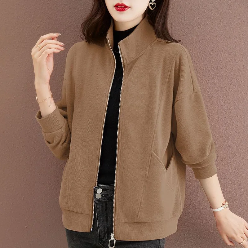 

Женский новый стиль с воротником-стойкой, модный свободный свитшот, универсальный топ