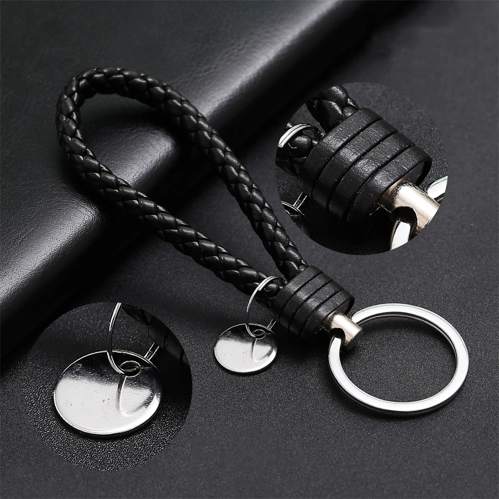 PU Leather Woven Rope Keychain for Men Women Car Key Holder Pendant DIY Handbag Ornaments Trinket Keyring Accessories Gift