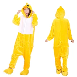 Yellow Duck Costume Flannel Winter One-piece Pajamas For Women With Pockets Kawaii Cartoon Duck Cosplay Onesie Pyjamas Femmes