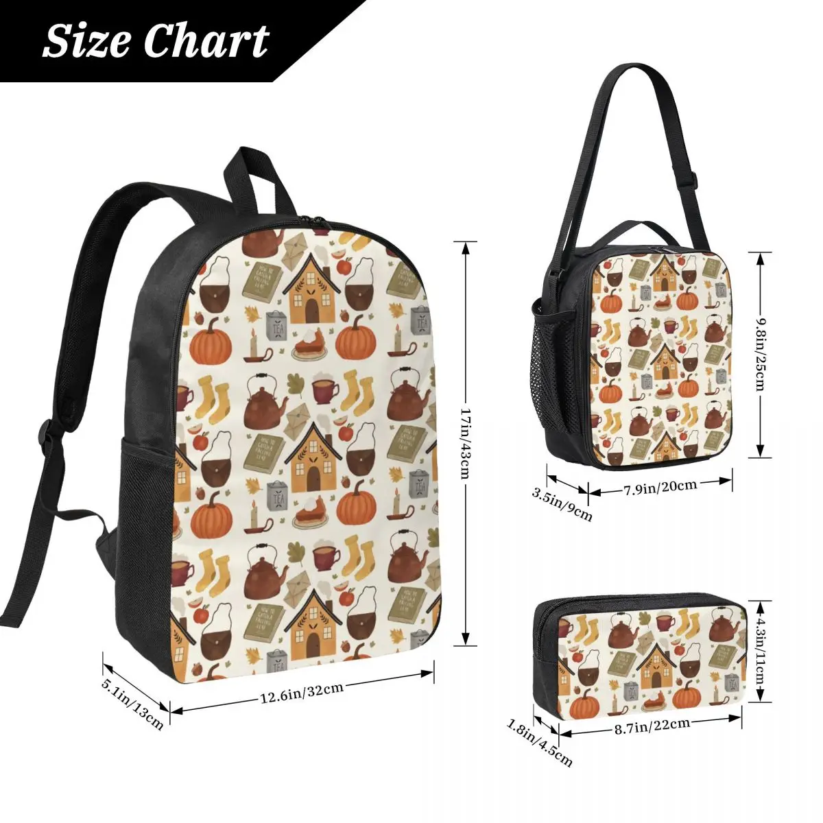 Autumn Cottage Days Backpack Student Boys Girls BookBag School Bag Laptop Shoulder Bags 3ps Insulated Lunch Bag Pencil Case