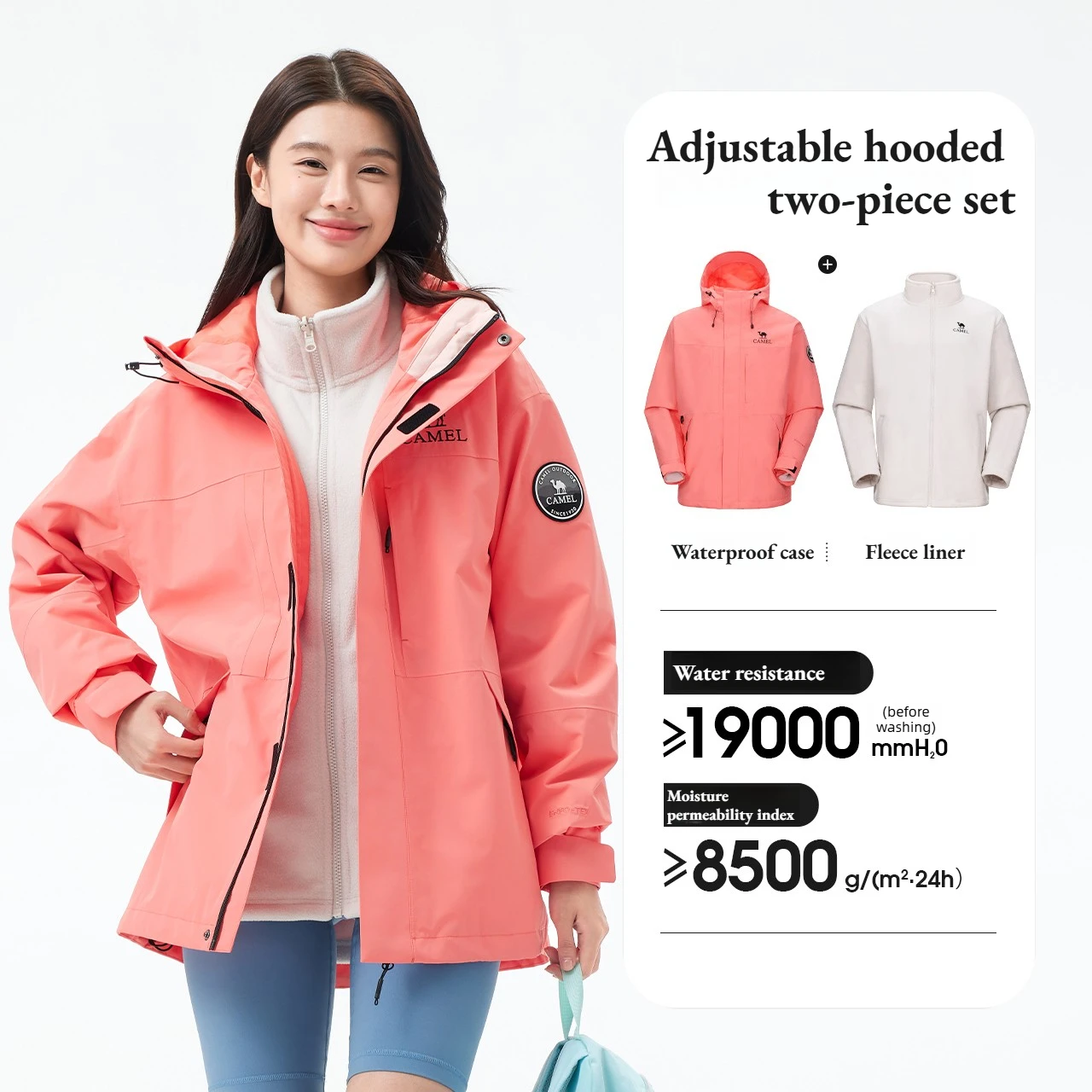 

Golden Camel 3-in-1 Fleece Waterproof Jackets Unisex Professional Hiking Camping Climbing Raincoat New Waterproof Casual Jacket