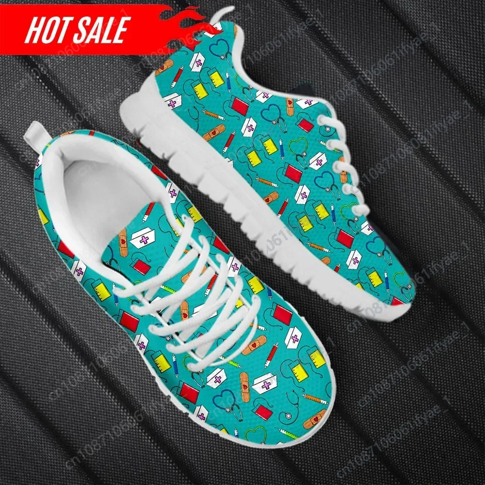 

2024 New Style Women Lace up Sneakers Nursing Shoes Medical Tool Design Flat Shoes for Ladies Nurse Footwear Zapatos