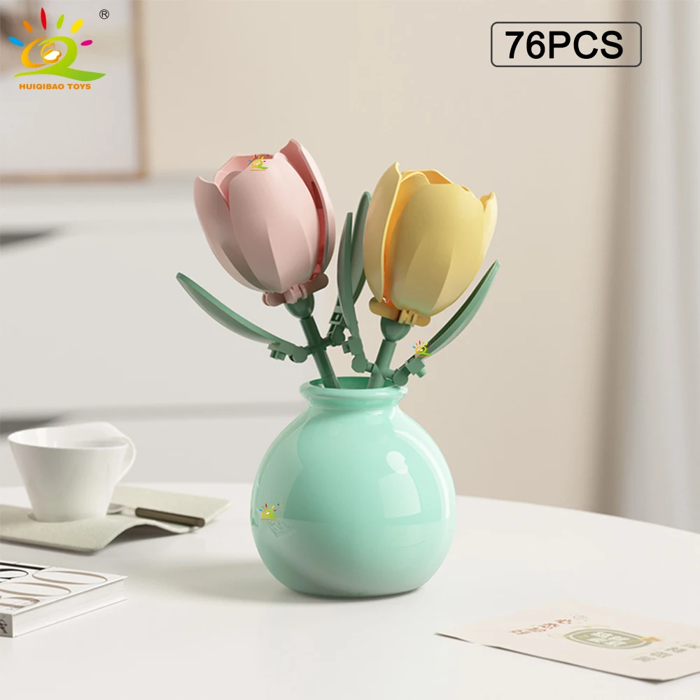 HUIQIBAO MOC Bloem met Vaas Model Bouwsteen DIY Eeuwige Boeket Thuis Bureau Bureau Plant Decor Baksteen Meisje Gift Kinderen Speelgoed