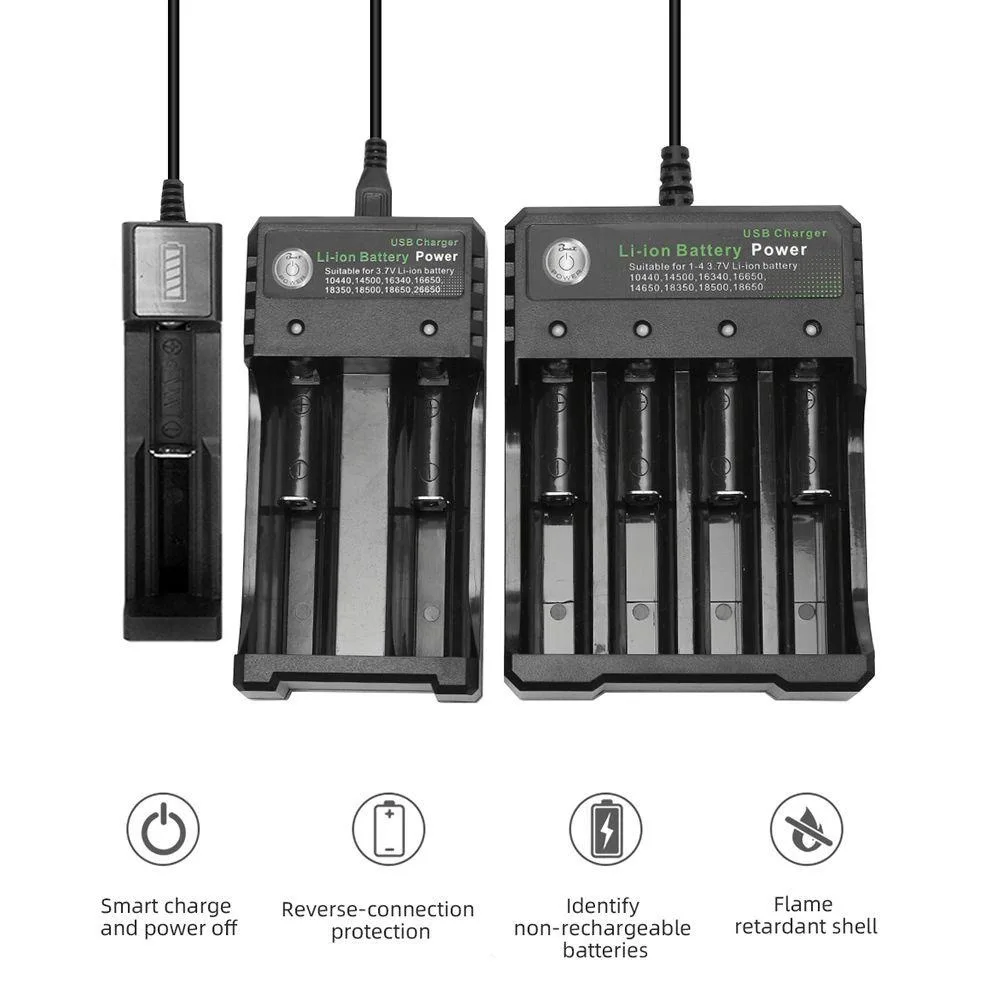 18650 Battery USB Charger 1/2/4 Slots Rechargeable Lithium Battery Charger With LED Light Charging For 18650 16650 14650 16340