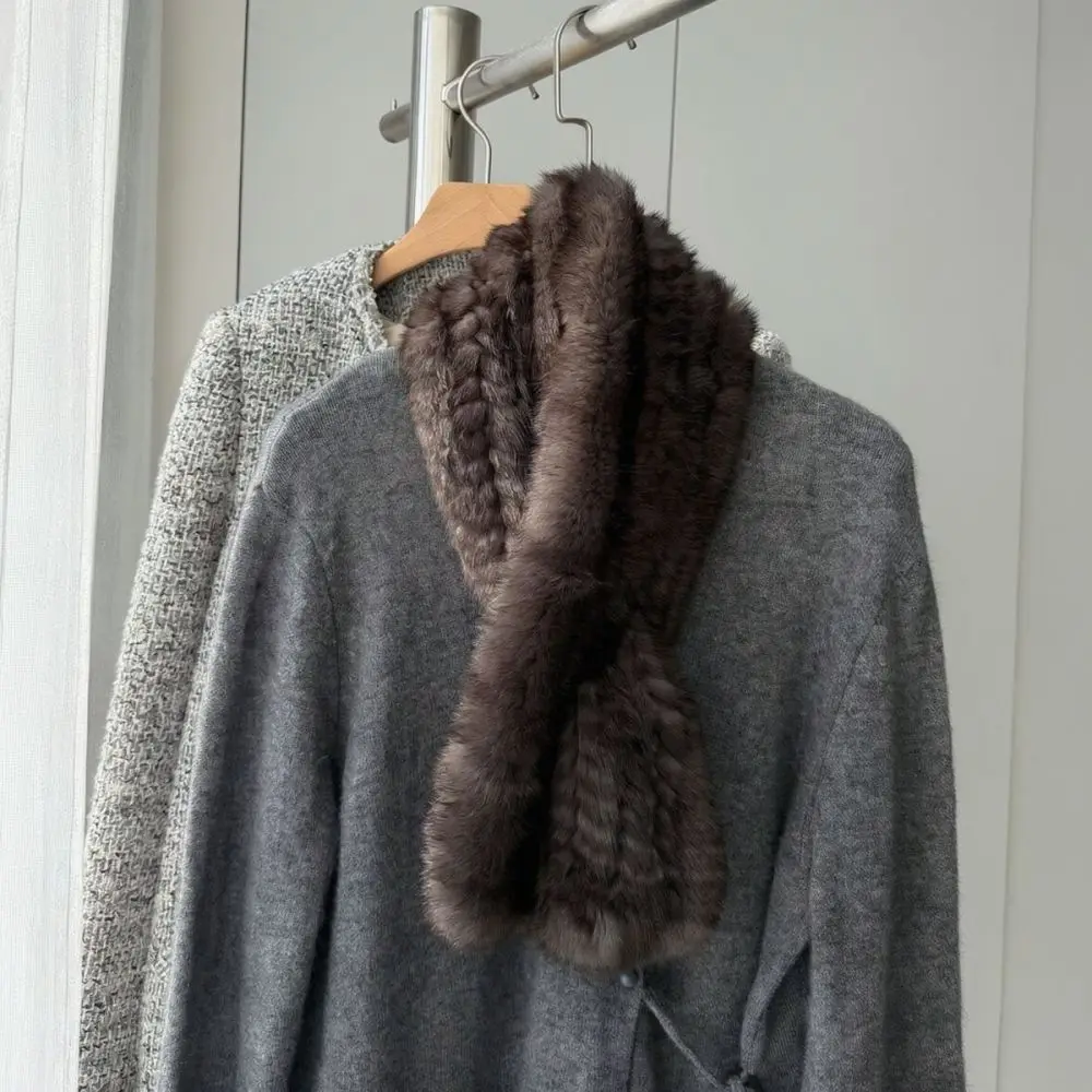 Womens Winter Scarf Warm Knitted Wrap Luxury Sable Color Elegant Korean Style Thick Neck Warmer Fashion Shawl
