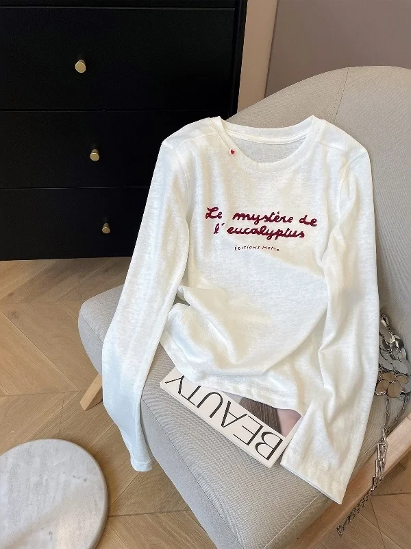 

Большие размеры 300 Pou Fat MM, весенне-осенняя длинная футболка Све, тонкий хлопковый солнцезащитный топ со снежинками и надписью, простой свободный топ