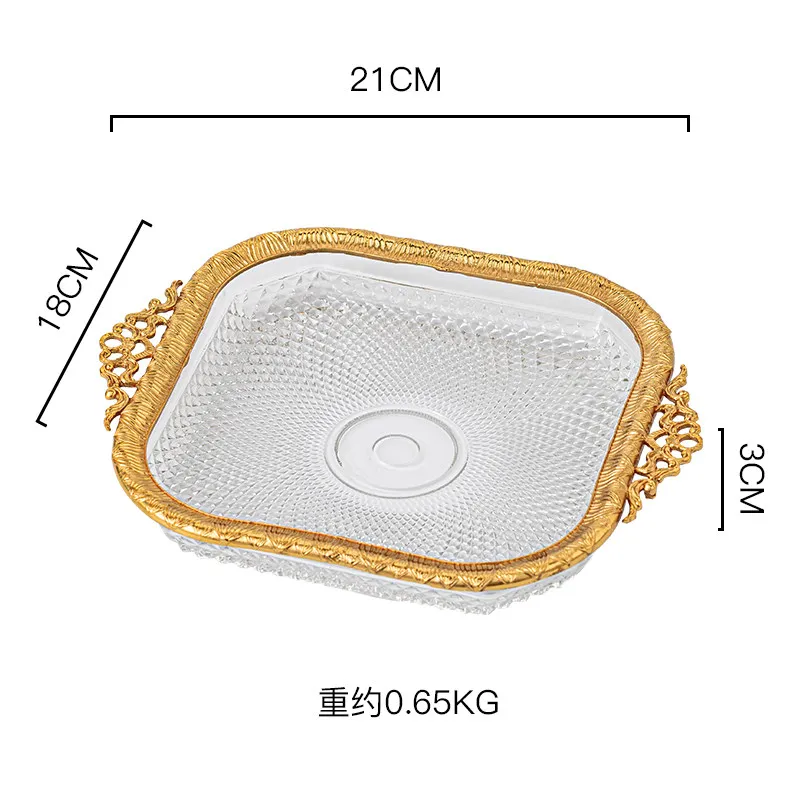Handmade Crystal Glass Shallow Square Board American Luxury Jewelry Storage Board Living Room Tea Table Fruit Tray Decoration