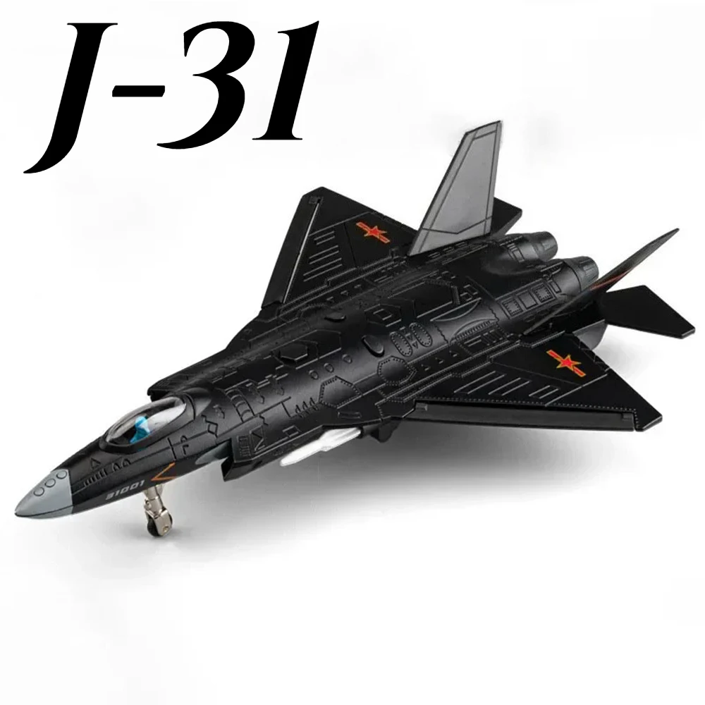 1:68 J-31 Stealth Fighter Model Speelgoed Auto Lichte Muziek Militaire Vliegtuigen Legering Diecast Pull Back Vliegtuig Modellen Desktop Ornament Gift