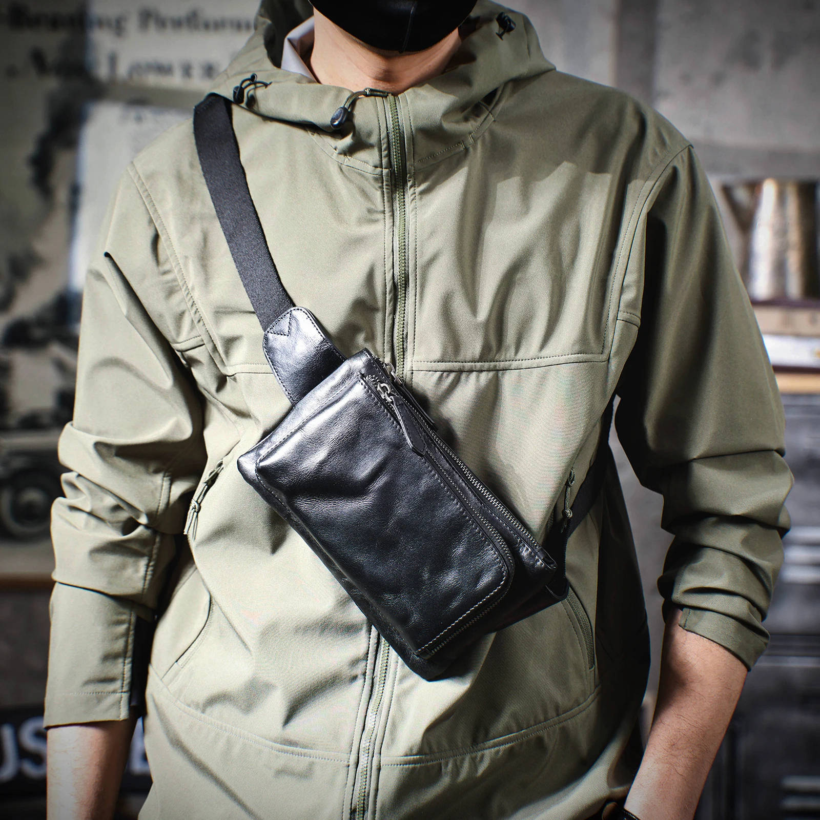 Echte Leder-Umhängetasche für Herren, Crossbody-Brusttasche im Schlichten, Modischen Stil aus Rindsleder, Hochwertige Leder-Freizeittasche – Detail 3