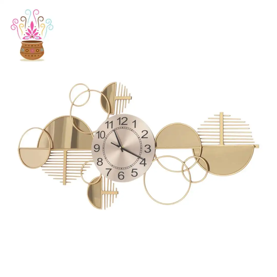 Geometric Gold Iron Wall Clock with Silent Movement