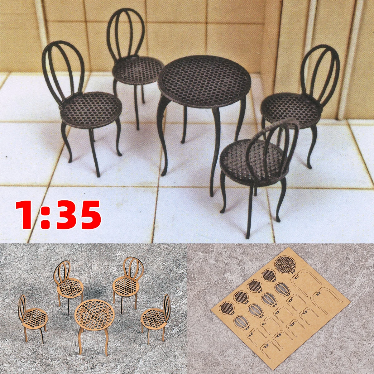

1:32 1/35 Scale model kit building Small stool chair round table tea coffee table dining-table sand table diorama models suits