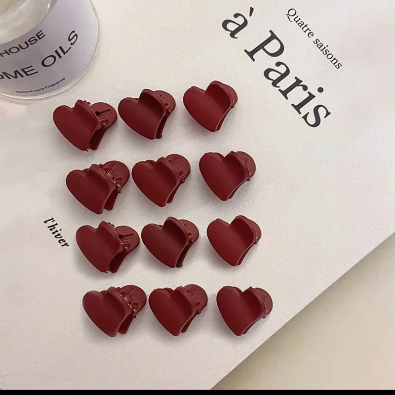 1/10/12Pcs Black Red Heart Flower Matte Small Hair Claws Mini Velvet Girls Clips Kids Accessories Styling Hairpins Tool Women