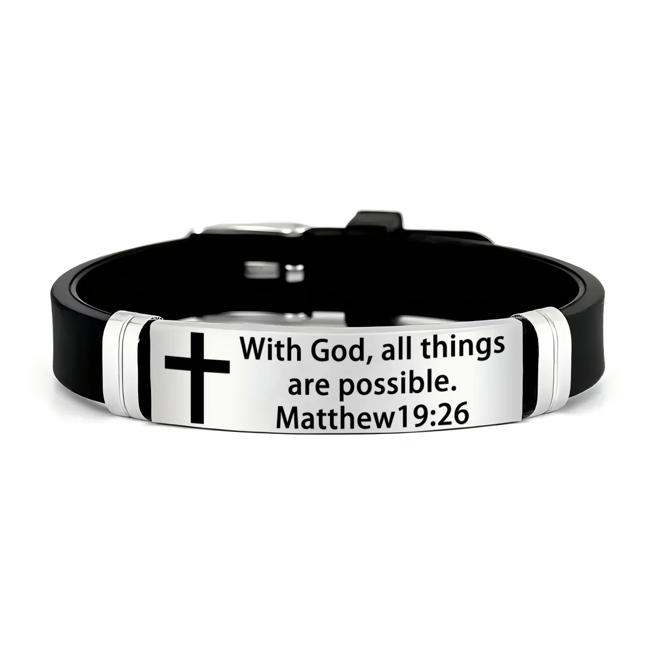 سوار الكتاب المقدس القابل للتعديل، مجوهرات دينية مع كتب الكتاب المقدس، هدية مسيحية، عيد الفصح، عيد الميلاد، ماثيو 19:26 #1